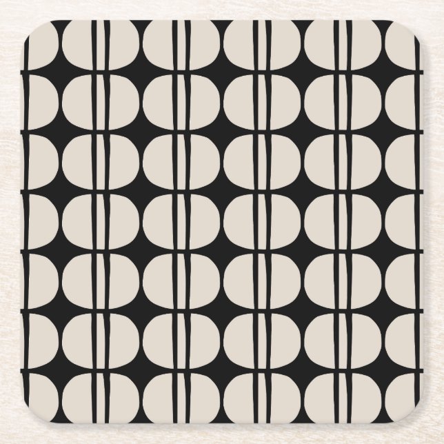 Mid Century Modern Geometric Pattern Square Paper Coaster (Front)