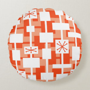 Mid Century Modern Geometric Peach Round Cushion