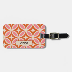 Mid century modern geometric pink orange  Monogram Luggage Tag