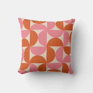 Mid century modern geometric pink orange pattern  cushion