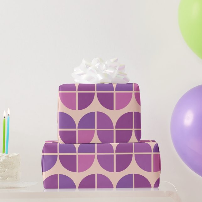 Mid Century Modern Geometric Pink Purple  Wrapping Paper (Party Gifts)