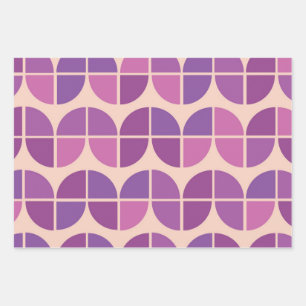 Mid Century Modern Geometric Pink Purple  Wrapping Paper Sheet