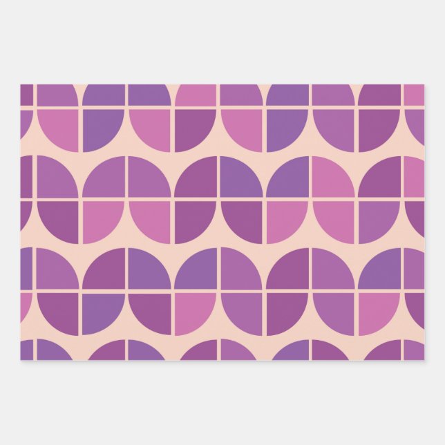 Mid Century Modern Geometric Pink Purple  Wrapping Paper Sheet (Front 3)