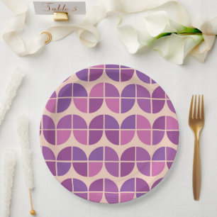 Mid Century Modern Geometric Purple Pattern  Paper Plate