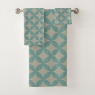 Mid-Century Modern Geometric Retro Faded Turquoise Bath Towel Set