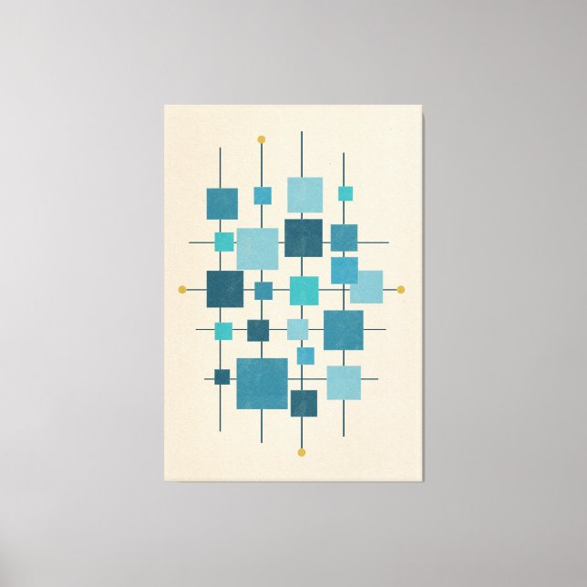 Mid-Century Modern Geometric Squares - Blue Canvas Print (Front)