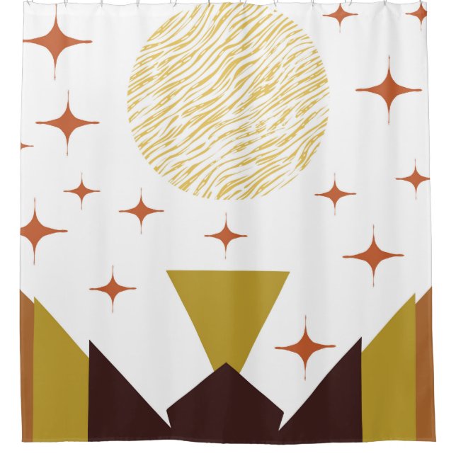 Mid Century Modern Geometric Starburst Shower Curtain (Front)
