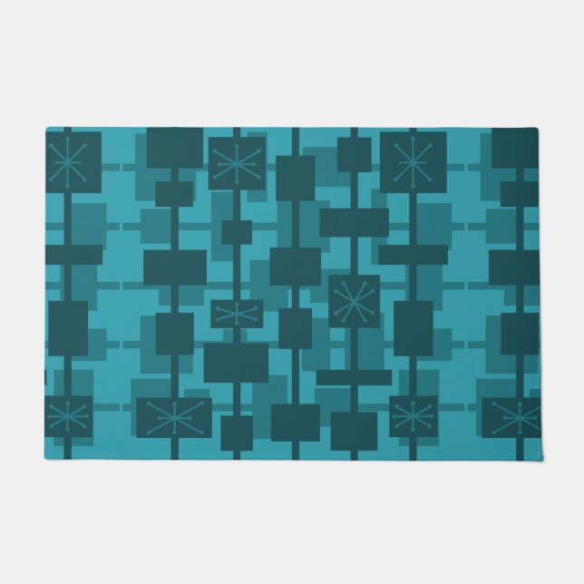 Mid Century Modern Geometric Teal Doormat (Front)