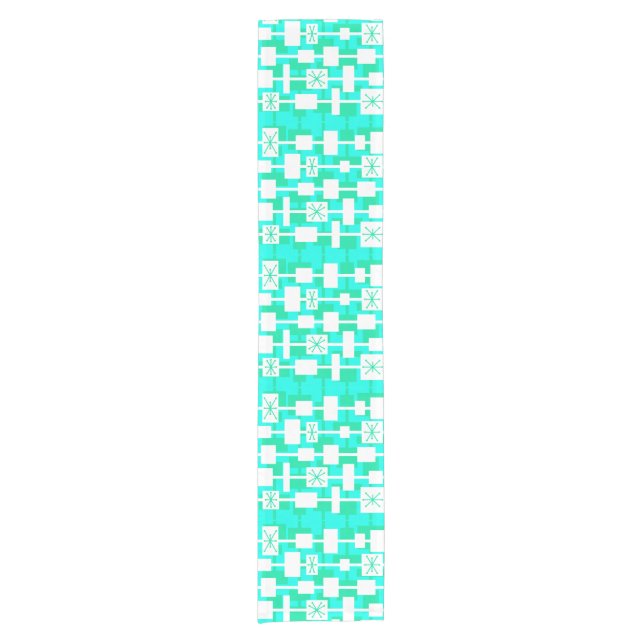 Mid Century Modern Geometric Turquoise Short Table Runner (Front)