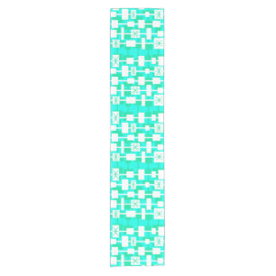 Mid Century Modern Geometric Turquoise Short Table Runner