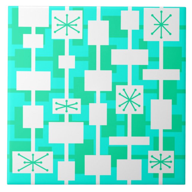 Mid Century Modern Geometric Turquoise Tile (Front)