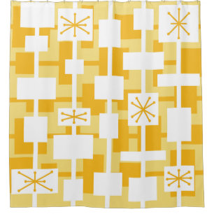 Mid Century Modern Geometric Yellow Shower Curtain