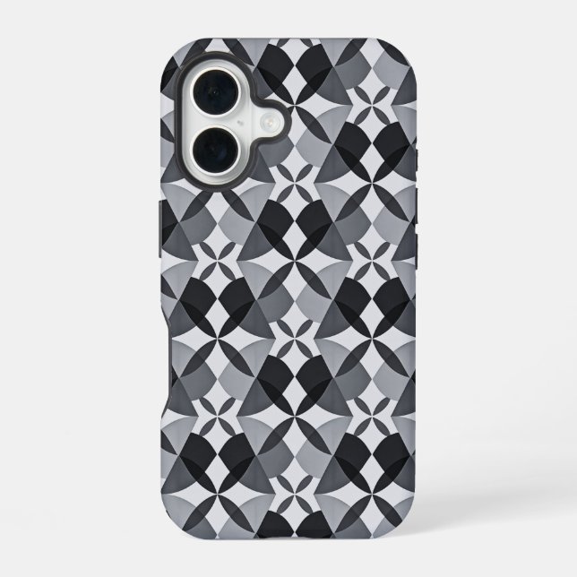 Mid-Century Modern Geometrics Black iPhone 16 Case (Back)