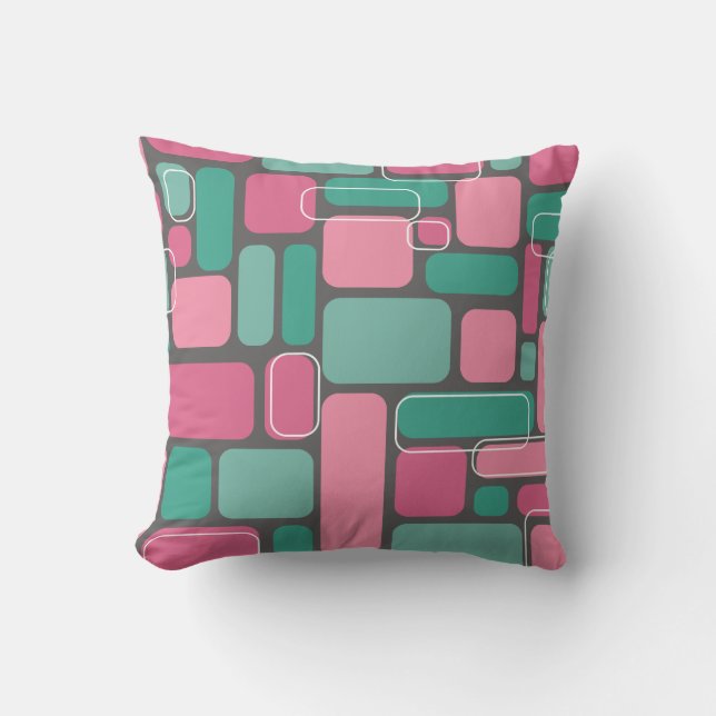 Mid-Century Modern Geometrics Pink / Teal / Grey Cushion (Front)