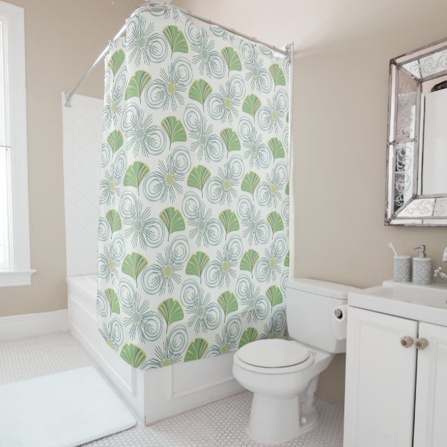 Mid Century Modern Ginkgo  Shower Curtain (In Situ)