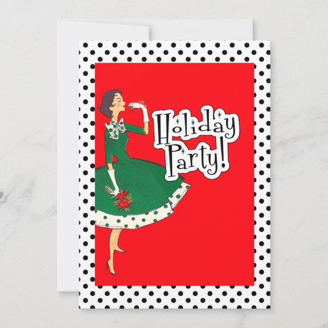 Mid Century Modern Girl Retro Holiday Party Custom Invitation (Front)