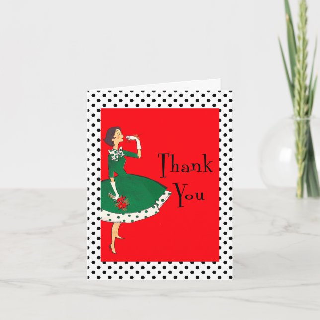 Mid Century Modern Girl Retro Holiday Thank You (Front)