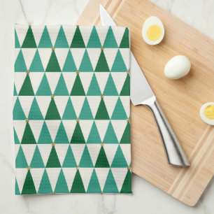 Mid Century Modern Glitter Star Christmas Trees Tea Towel