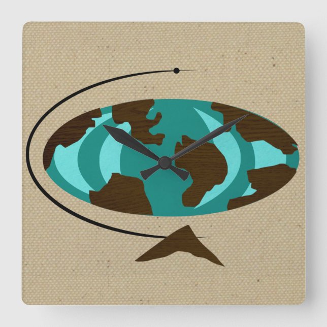 Mid Century Modern Globe Art Wall Clock (Front)