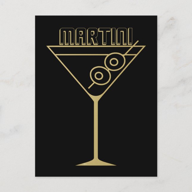 Mid Century Modern Gold 2 Olive Martini Postcard (Front)