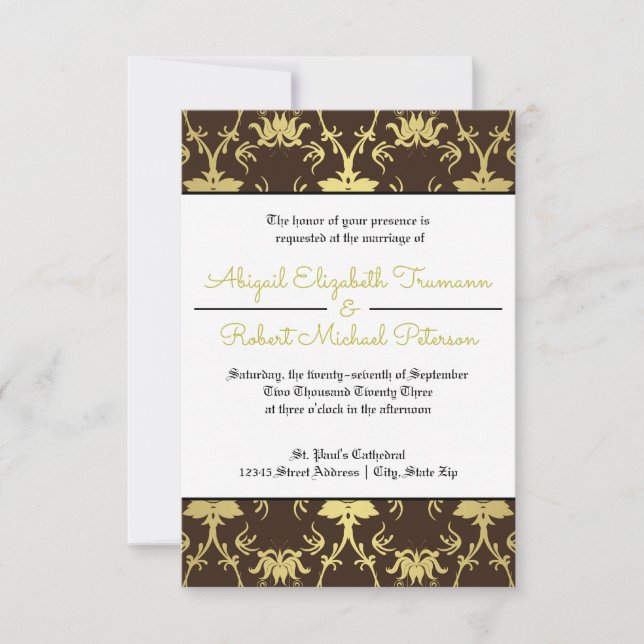 Mid-Century Modern Gold Leaf-3x5Wedding Invitation (Front)