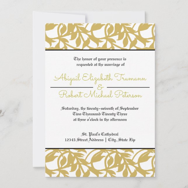 Mid-Century Modern Gold Leaf-5x7Wedding Invitation (Front)