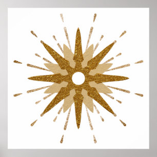 Mid-Century Modern Gold Starburst Art Poster