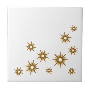 Mid-Century Modern Gold Starburst Design Ceramic T Tile