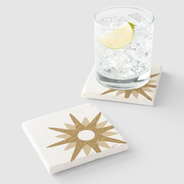 Mid-Century Modern Gold Starburst Off-Set Stone Coaster (Side)