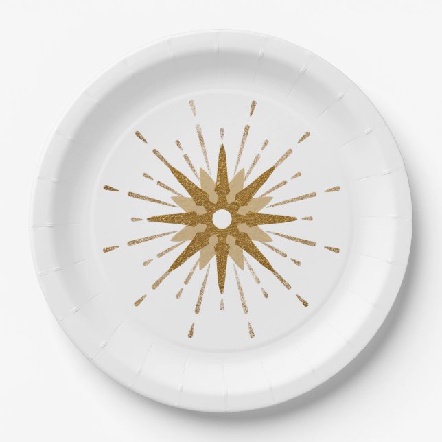 Mid-Century Modern Gold Starburst Paper Plate (Front)