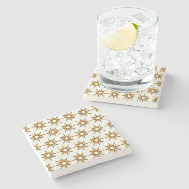 Mid-Century Modern Gold Starburst Pattern Stone Coaster (Side)