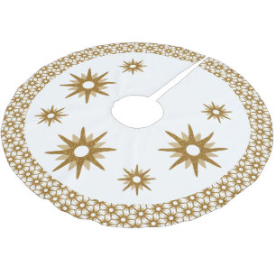 Mid-Century Modern Gold Starburst Patterned Border Brushed Polyester Tree Skirt