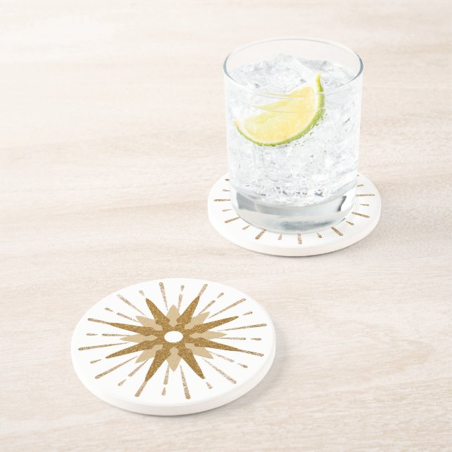 Mid-Century Modern Gold Starburst Round Coaster (Side)