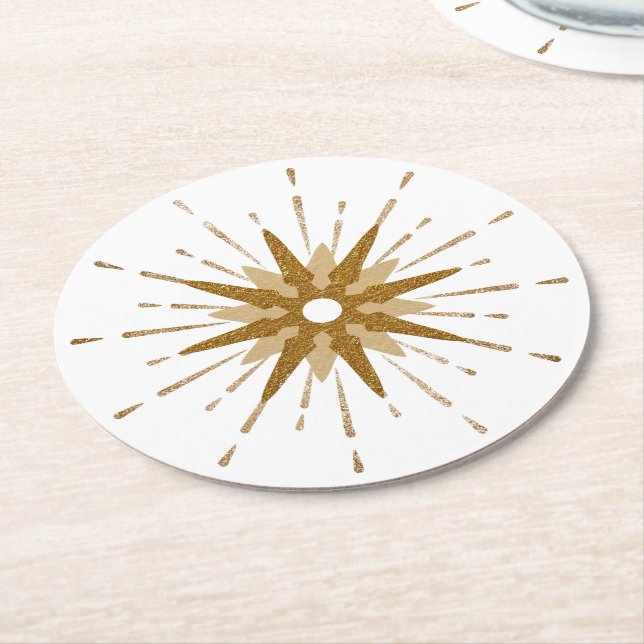 Mid-Century Modern Gold Starburst Round Paper Coaster (Angled)