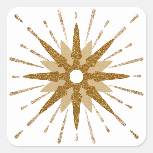 Mid-Century Modern Gold Starburst Square Sticker (Front)