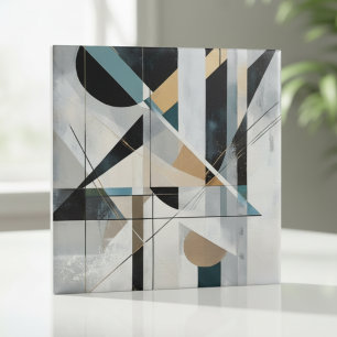 Mid-Century Modern Gold Teal Geometric Abstract Tile