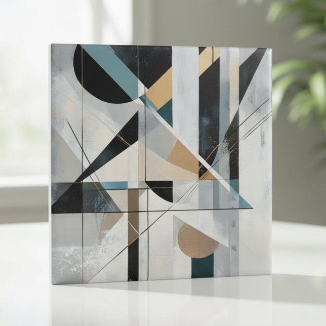 Mid-Century Modern Gold Teal Geometric Abstract Tile (Creator Uploaded)
