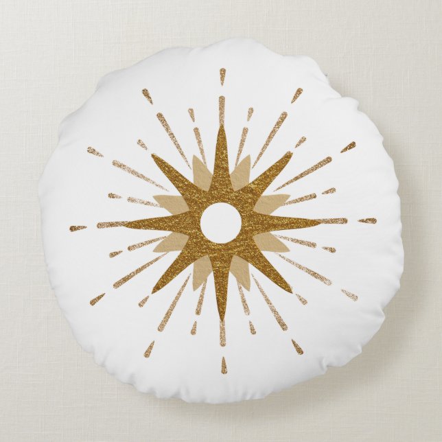 Mid Century Modern Gold & White Starburst Round Cushion (Back)