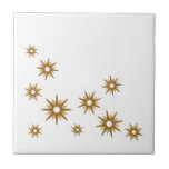 Mid-Century Modern Golden Starburst Design Ceramic Tile<br><div class="desc">Mid-century modern inspired design featuring vintage retro golden starbursts in an organic design on a white background. Simple,  clean modern design.</div>