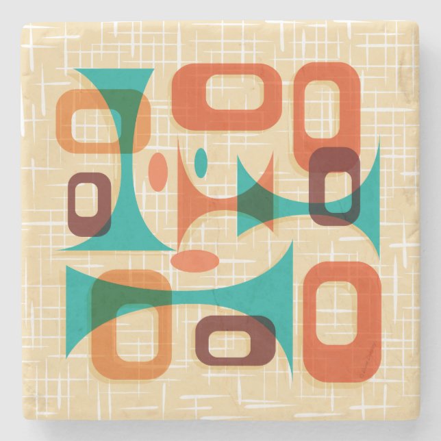 Mid Century Modern Graphic Googie Coasters Stone (Front)