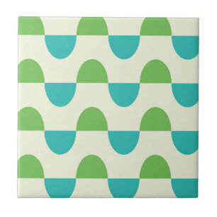 Mid Century Modern Green and  Teal Half circles  Tile