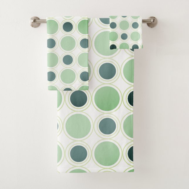 Mid Century Modern Green Circle Pattern Bath Towel Set (Insitu)