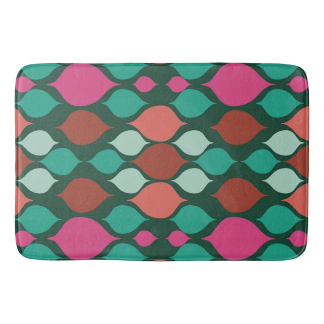 Mid Century Modern Green Geometric Bath Mat (Front)