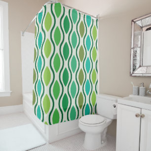 Mid Century Modern Green Geometric Ogee pattern   Shower Curtain