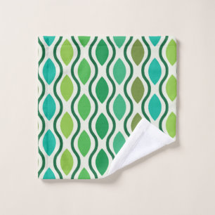 Mid Century Modern Green Geometric Ogee pattern Wash Cloth