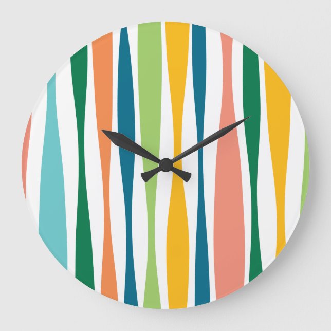 Mid Century Modern Green Orange Retro Stripes Large Clock (Front)