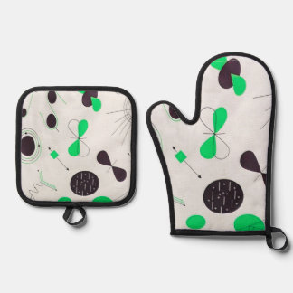 Mid Century Modern Green Physics  Oven Mitt & Pot Holder Set