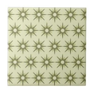 Mid-Century Modern Green Starburst Pattern Tile