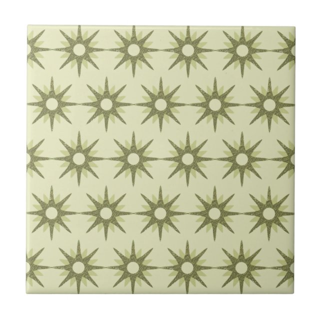 Mid-Century Modern Green Starburst Pattern Tile (Front)