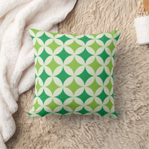 Mid Century Modern Green Starbursts on Circles  Cushion